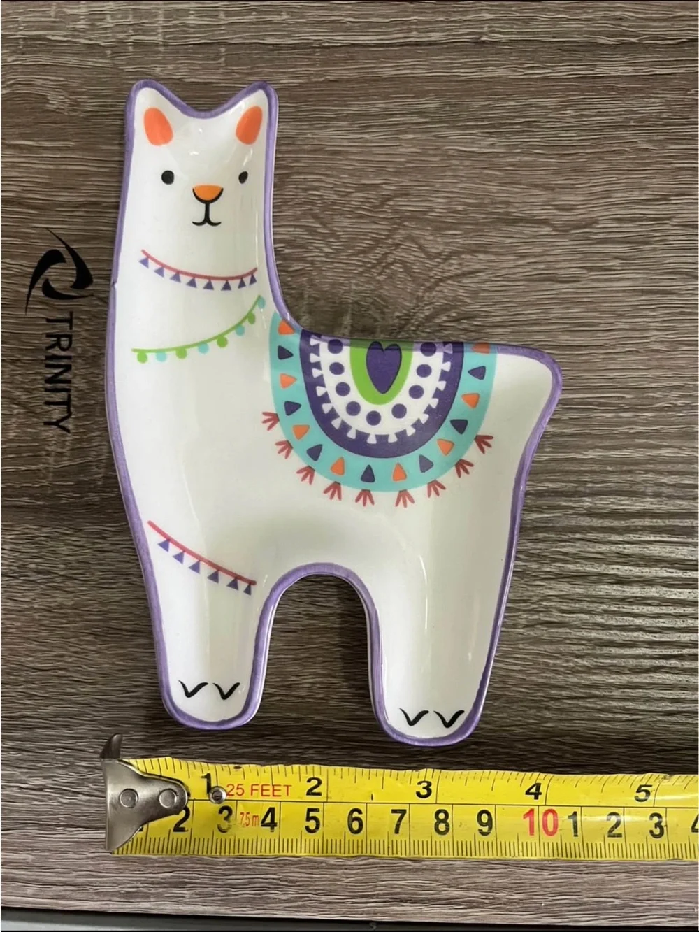 Decorative Llama Trinket Dish - White with Purple & Teal Accents